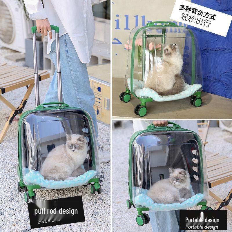 Transparent Pet Travel Suitcase & Stroller - Double-Layer, Airline-Approved for Cats & Dogs.