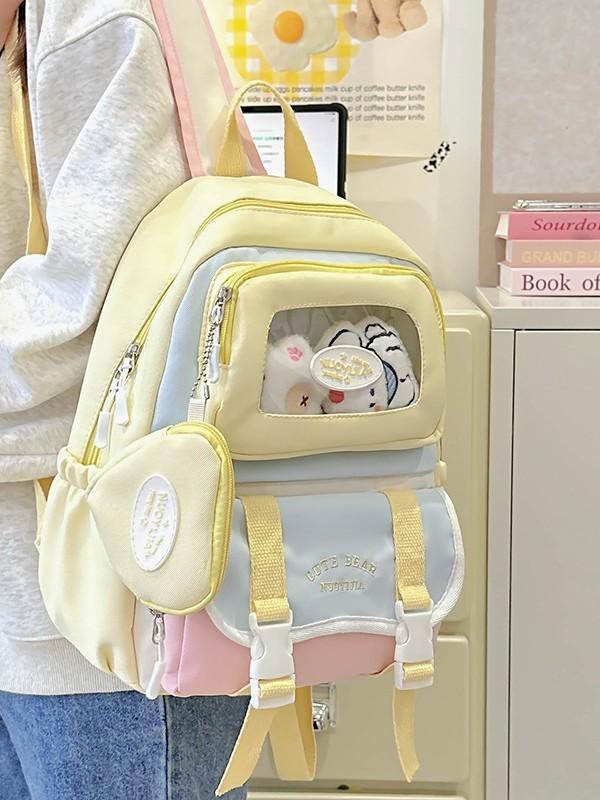 Childrens Backpack For School With Nylon Material And Colorblock Design For Girls