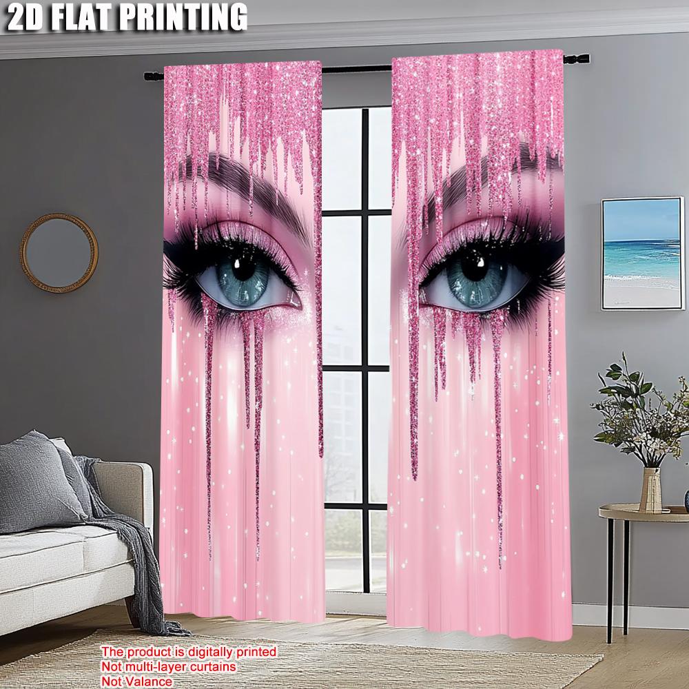 2pcs, Upscale Curtains 2D print Eyelash Printing Versatile 100% Polyester (without rod) Decorations Clearance for Room, Kitchen,