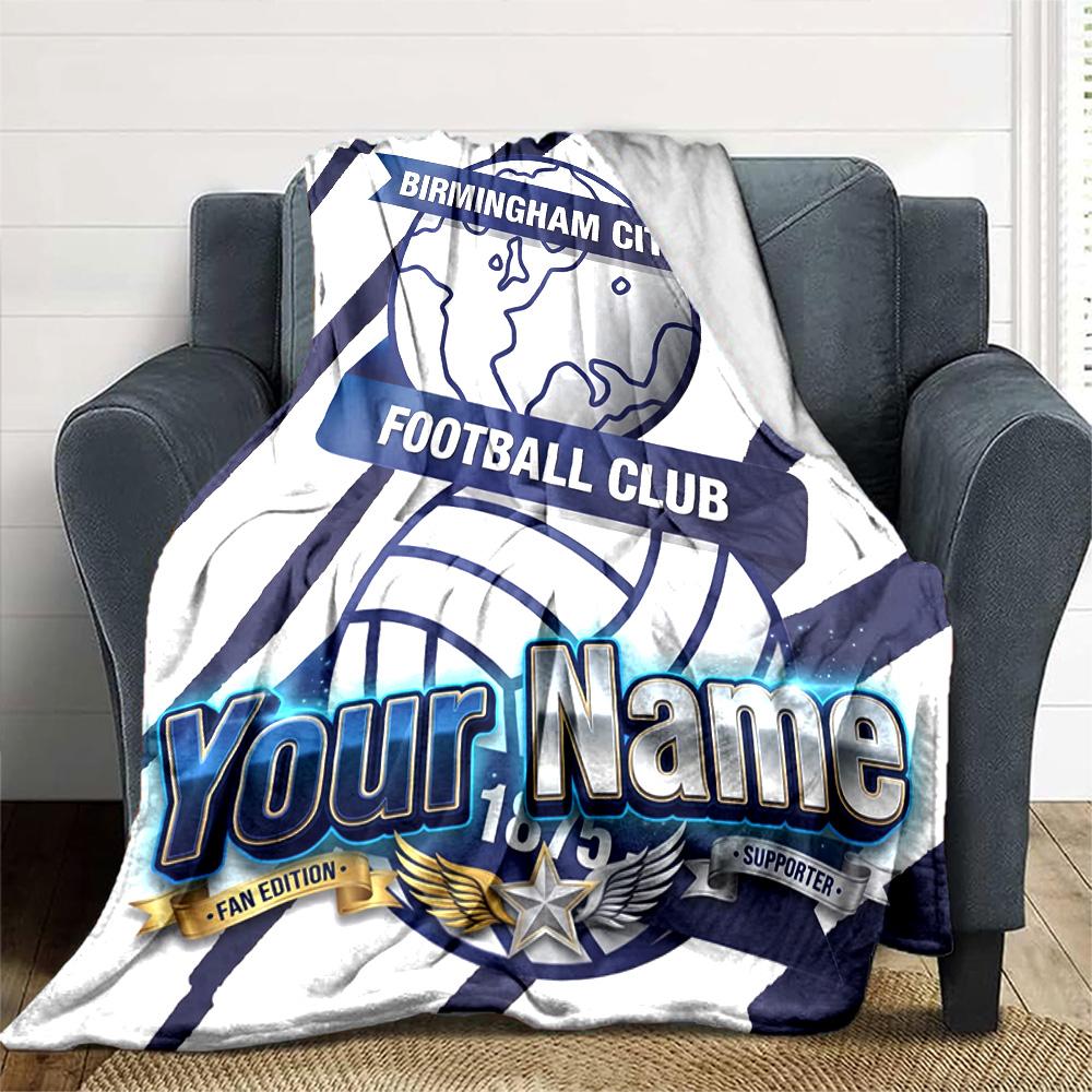 1pc birmingham city f.c. Blanket with Custom Name, Gift, for Men and Women, Soft Blanket, Good for Sofa Bed Couch Travel, Lightweight Flannel Blanket