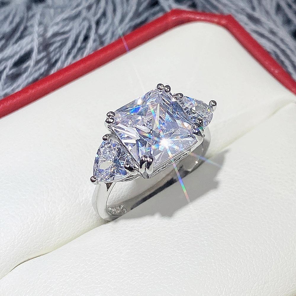 Super Flash Princess Square Ring Female, Pink Zircon Eight Hearts Eight Arrows Imitation Diamond Ring