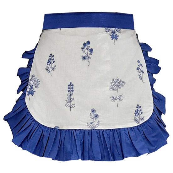 Cotton Half Apron with Daisy Print & Lace Hem Breathable Adjustable
