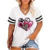 Summer V-neck 3D Love Sunflower Printed Top Fashionable Casual Short Sleeved Women's T-shirts