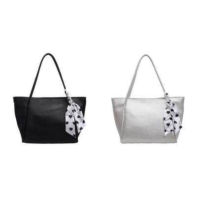 Women PU Tote Bag Chic Hobo Bag Large Capacity Outdoor Travel Bag (Black)
