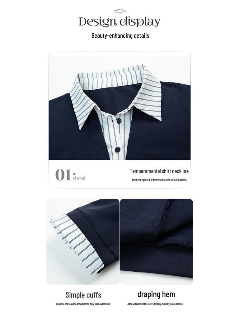 Plus Size Pure Cotton Polo Shirt - Early Autumn Long-Sleeve with Turn-Down Collar for Middle-Aged Women