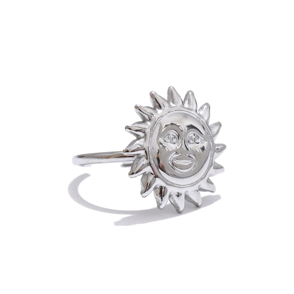 

Yhpup Wholesale Stainless Steel Trendy Metal Sun Open Ring Adjustable Fashion 18k PVD Plated Charm Finger Jewelry Recyclable resizable