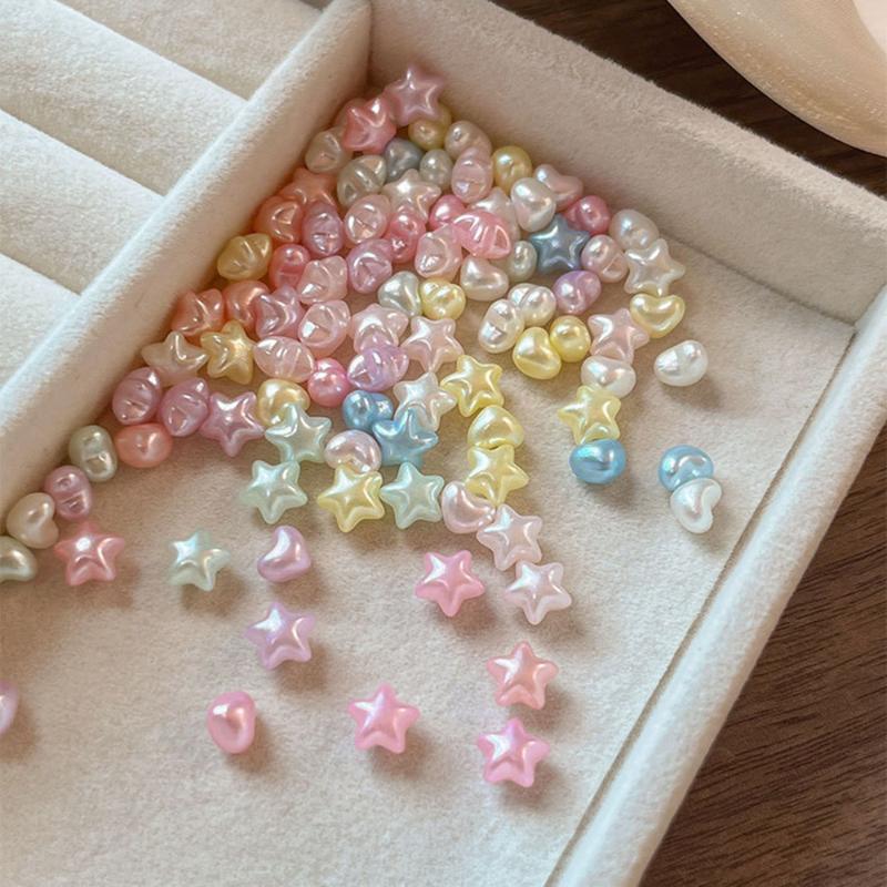 50Pcs Kawaii Star Heart Nail 3D Pearlescent Colorful Peach Heart Star Nail Charms Cute Nail Decoration