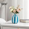 Decorative Flower Holder for Modern Interior Striped Ceramic Vase, Minimalist Versatile Vase Courtyard And Balcony Living Room Office Table