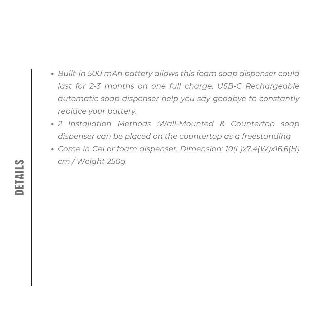 Homlly Automatic Sensor Adjustable Foaming Soap Gel USB C Rechargeable Dispenser (500mL) (X2PCS)