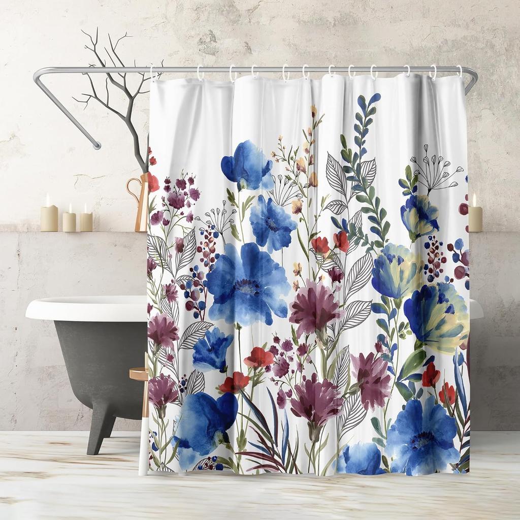 Beach Shower Curtain - Water-Resistant Long Shower Curtain with Coastal Landscape Design - Durable Metal Grommets and 12 Hooks