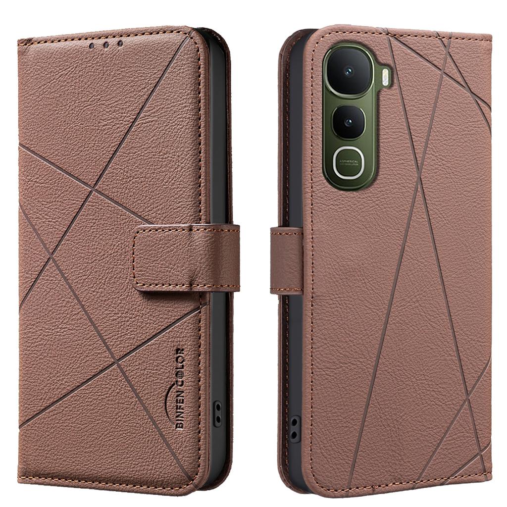 For vivo Y400 5G Case BINFEN COLOR BF35 Geometry Imprinted Leather Phone Cover RFID Blocking Wallet Stand