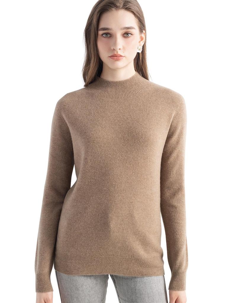 Women's Slimming Wool Long-Sleeve Half-High Neck Top - Solid Color, Versatile Basic