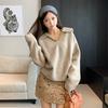 French Temperament Woven Lapel Pullover Sweater Women's Autumn and Winter New Loose Soft Waxy Casual Thickened Knitting