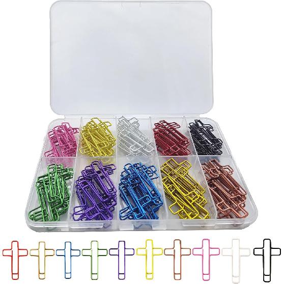 100 Pcs Colored Cross Paper Clips Assorted Colorful Coated Paperclips for Christian Journaling Supplies and Everyday Use
