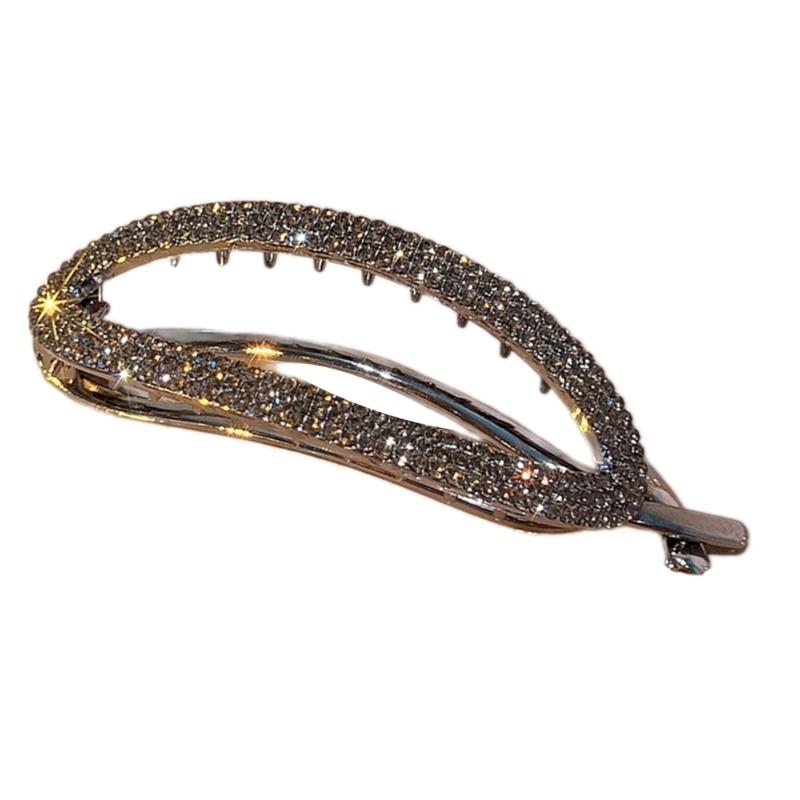 Rhinestones Banana Hair Barrettes Slip Resistant Grip For Women Girls High Ponytail Styling Accessories