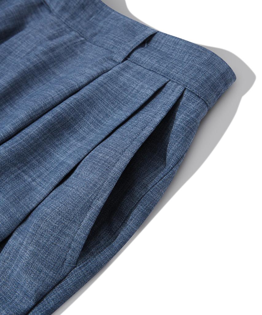 DIAMOND LAYLA Two-Tuck Wide Banding Slacks P14 Denim Texture Indigo