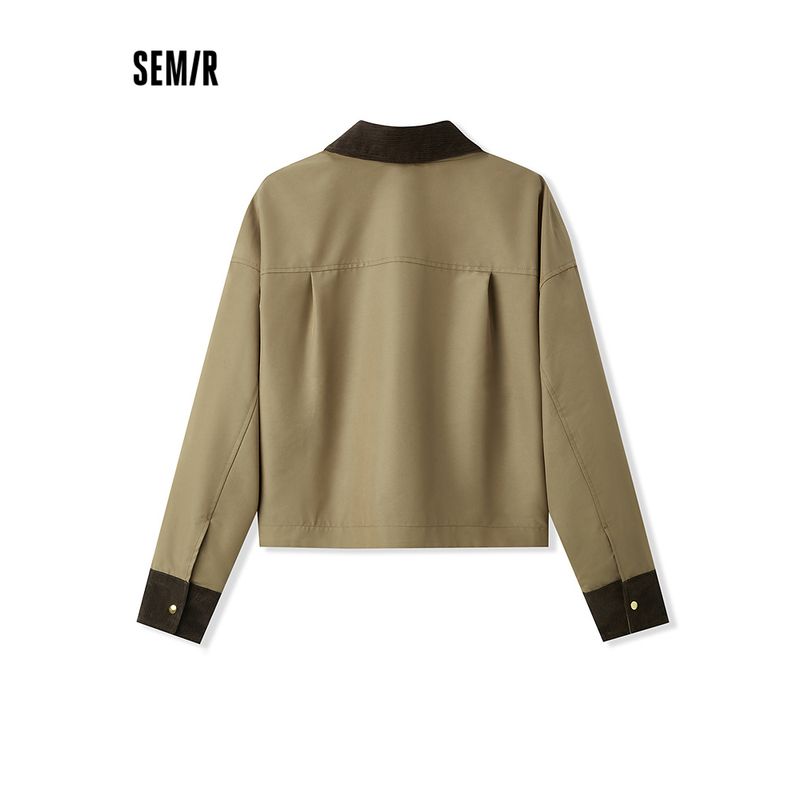 

Protection Outwear | Senma Outwear Women s Short Loose Shoulder Contrast Color Corduroy Lapel Autumn Three-Proof Jacket Retro Deep Khakis A51306 150/76A/XS