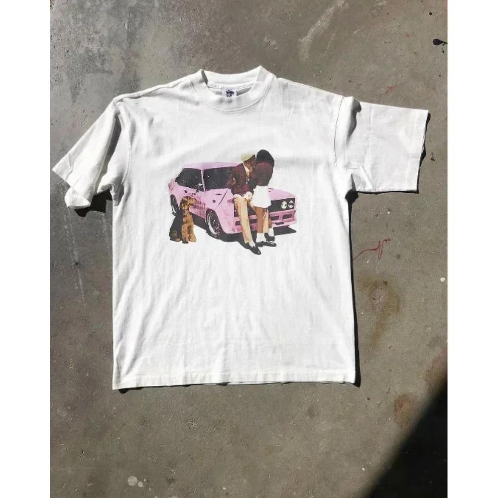 Daily Comfortable Cartoon Pattern Round Neck T-shirts Harajuku White Casual Korean Fresh 2026 Popular New Short-Sleeves