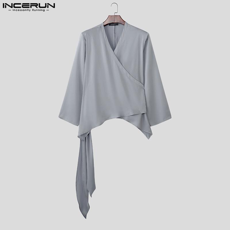 INCERUN 2PCS Men Long Sleeve Irregular TopsLong Straight Pants Sets Two Pieces Outfits