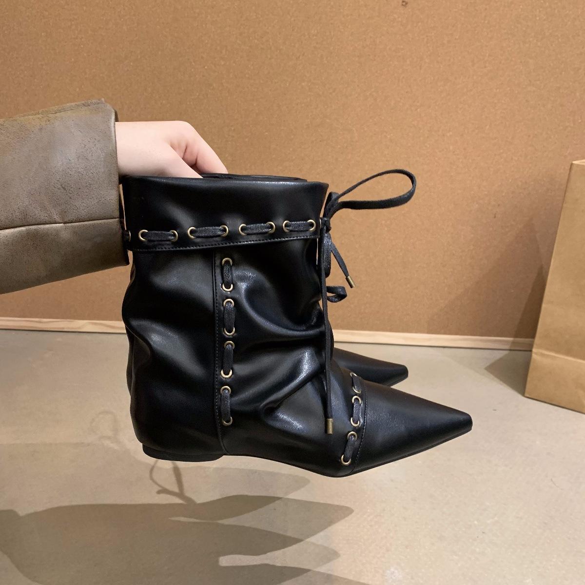 

Кочующий поэт! Туфли-лодочки с острым носком, ботинки на увеличенной высоте, женские осенне-зимние новинки, тренд плиссированных ботинок 42 чёрный