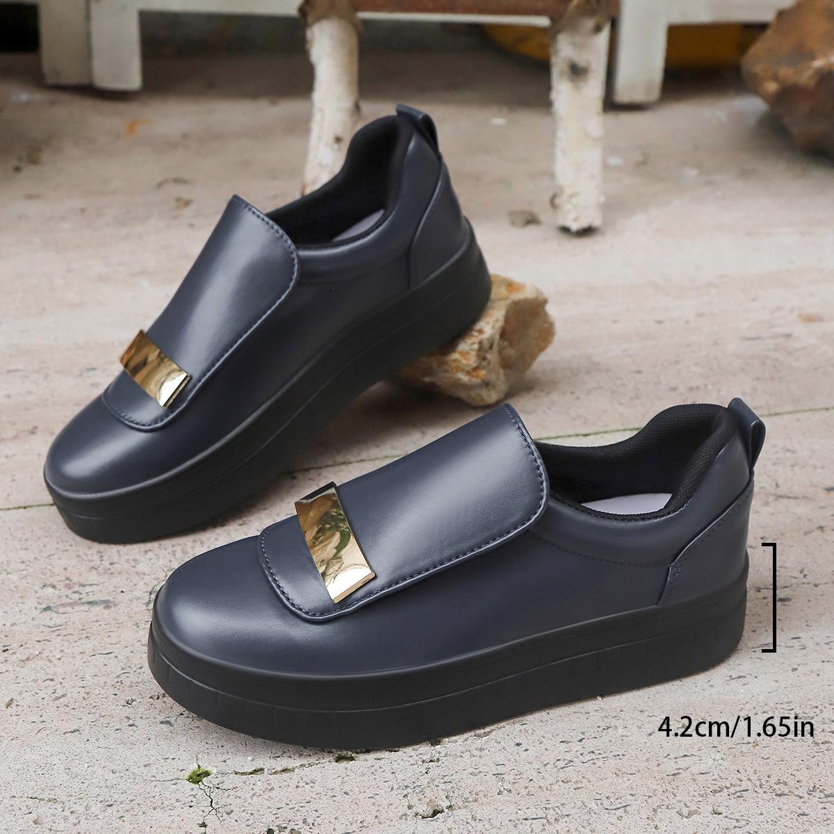

2025 Четыре сезона Новые Большие размеры Одинарная обувь Женская Европейская, Американская Круглый носок Платформа Повседневная Вискозная обувь Модная обувь для внешней торговли 43 синий