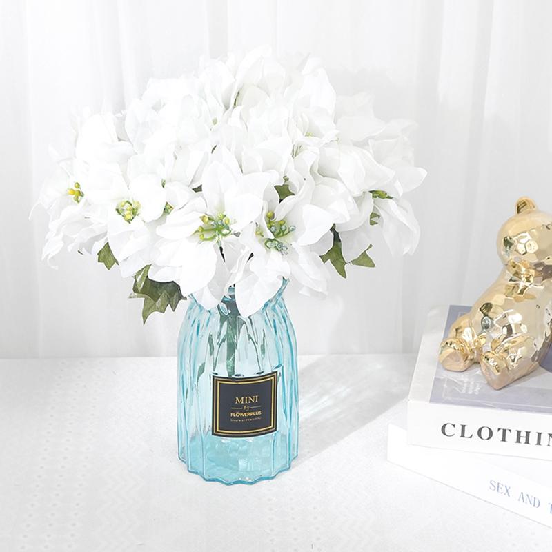 

32см 7 Веток Красные Рождественские Цветы Свадебный Букет Свадебное Рождественское Украшение Домашняя Вечеринка Ваза Декор Искусственные Цветы Букет белый