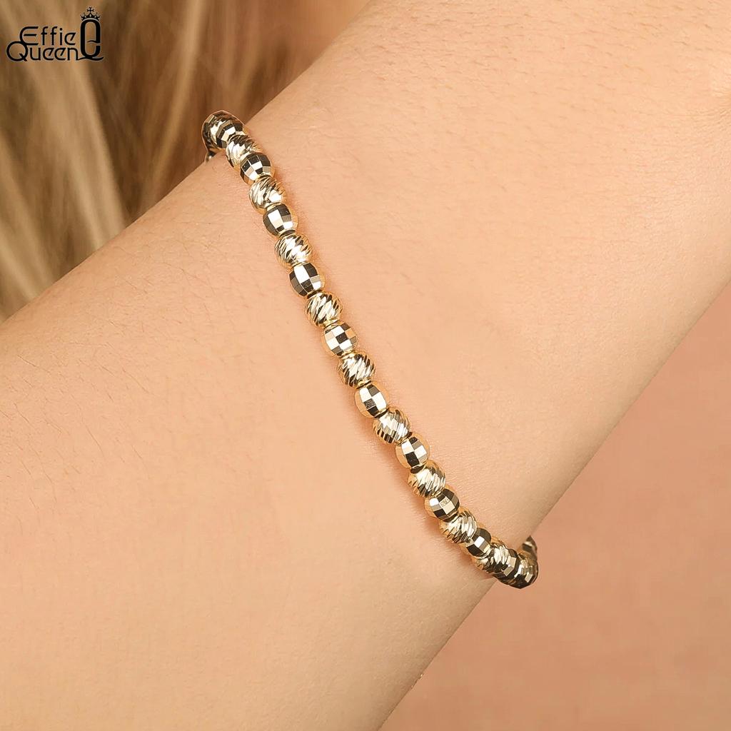 EFFIE QUEEN Classic Design 4mm Beads Bracelet Genuine 925 Sterling Silver Women Simple Dainty Beaded Chain Bangles Jewelry GAB01