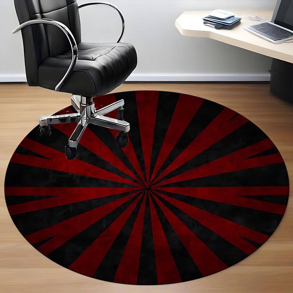 1PC Red Black Stripes Color Wheel Office Round Area Rug, Mat Suitable For Office, Under Office Chairs Bedroom Living Room Home Decor, Room Deco