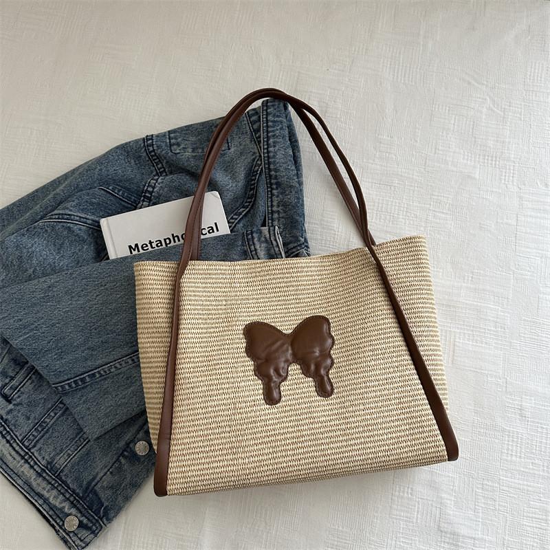 

Модная плетеная сумка-тоут большой вместимости для женщин. Доступна в коричневом, черном, розовом, синем цветах. коричневый