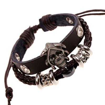 Men's Women's Fashion Punk Skull Braided Faux Leather Multilayer Handmade Bracelet