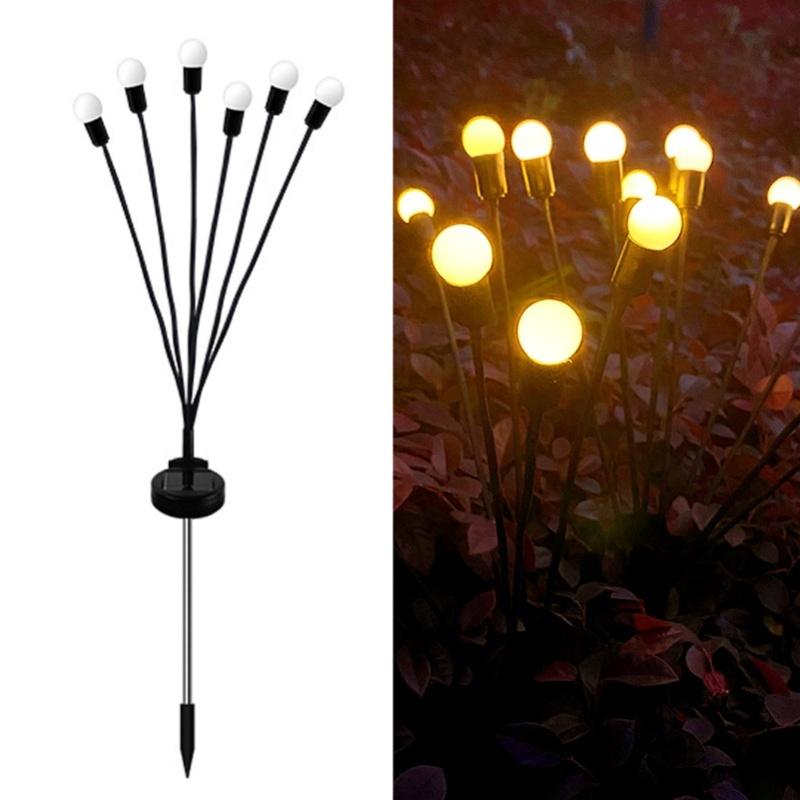 2 Packs 6-Head Solar Swaying Firefly Lamps Intelligent Light Control Outdoor Waterproof Ground Plug Garden Atmosphere Decoration
