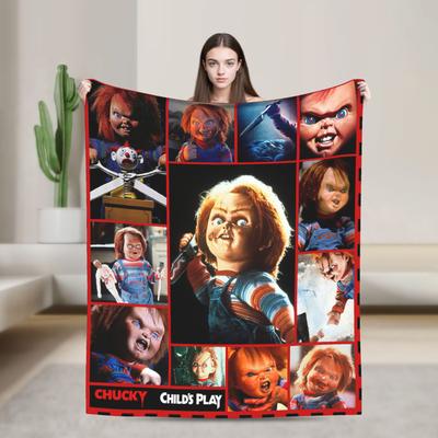 Koc Dzianinowy z Filmu Horroru Chucky Dziecięca Zabawa Halloween Miękki Koc Dekoracyjny na Kanapę Domową Osobisty Miękki Ciepły Pokrowiec na Łóżko