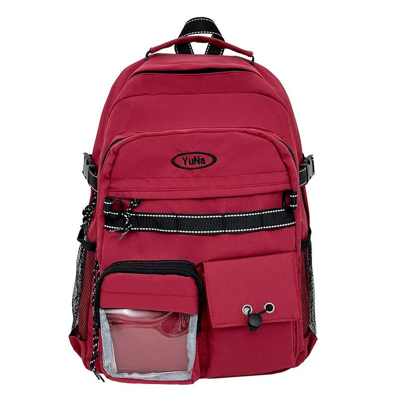 

Студенческий рюкзак Харадзюку ретро кампус рюкзак для ученика средней школы большой вместимости рюкзак для инструментов single package красный