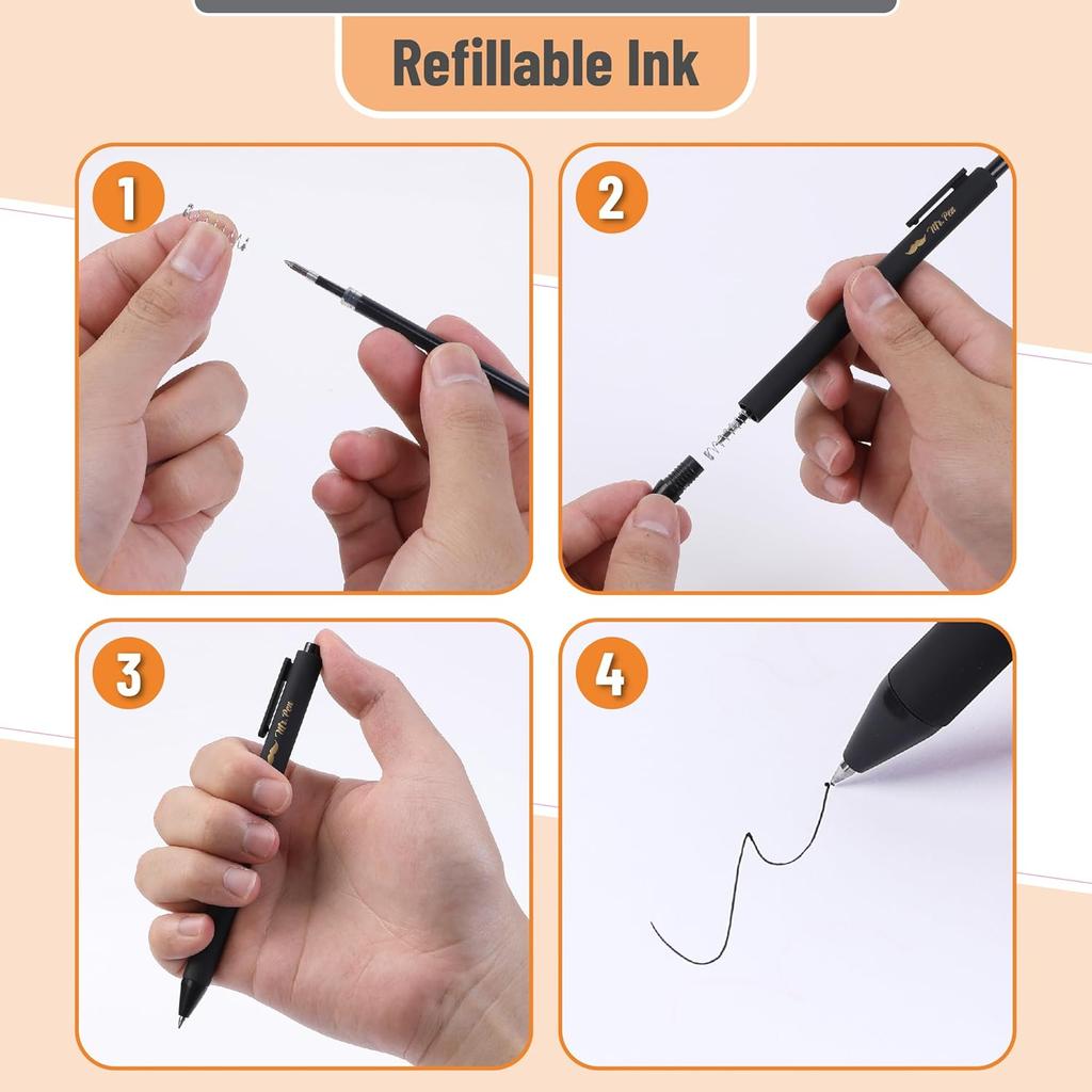 Mr. Pen- Retractable Gel Pens, 10 Pack, Black Ink Gel Pens, Black Barrels, Fast Dry, Fine Point 0.5mm