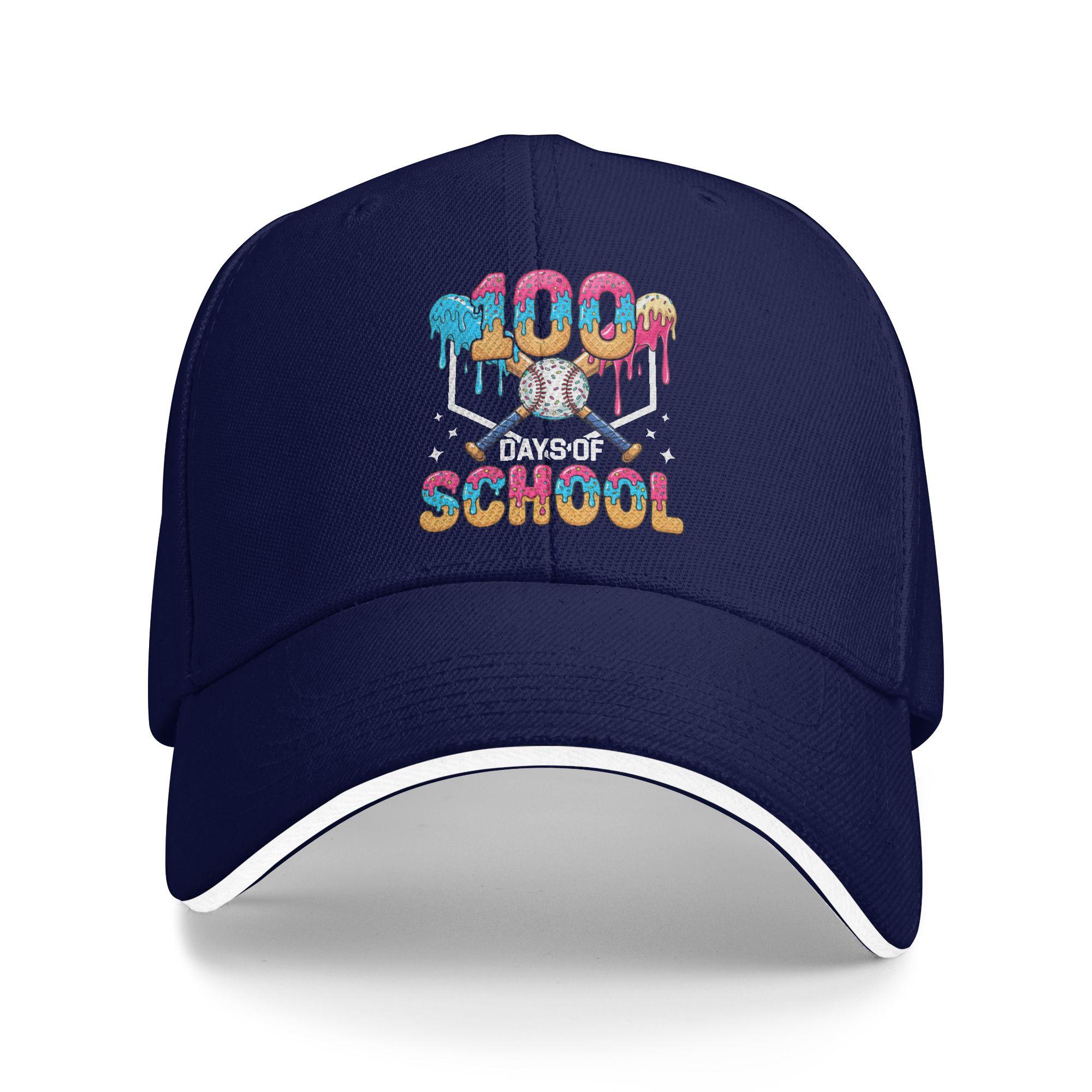 

100 Days of School Baseball Boys 100th Day of School Baseball Cap Classic Women Men Hip Hop Hats Kpop Rock Snapback Cap Gift One Size темно-синього кольору