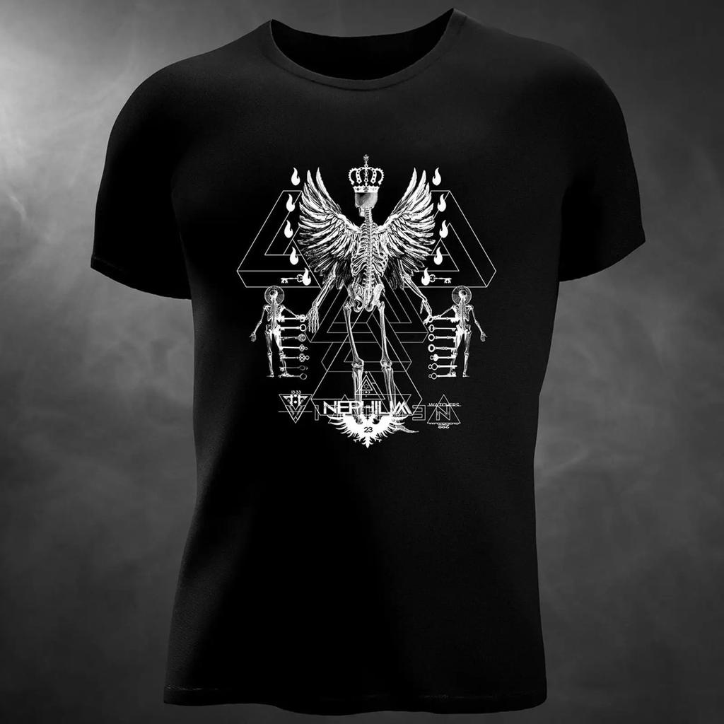 Nephilim Sacred Geometry Occult Skeleton T Shirt Mystical Esoteric Top Vintage Homme Casual Stretched