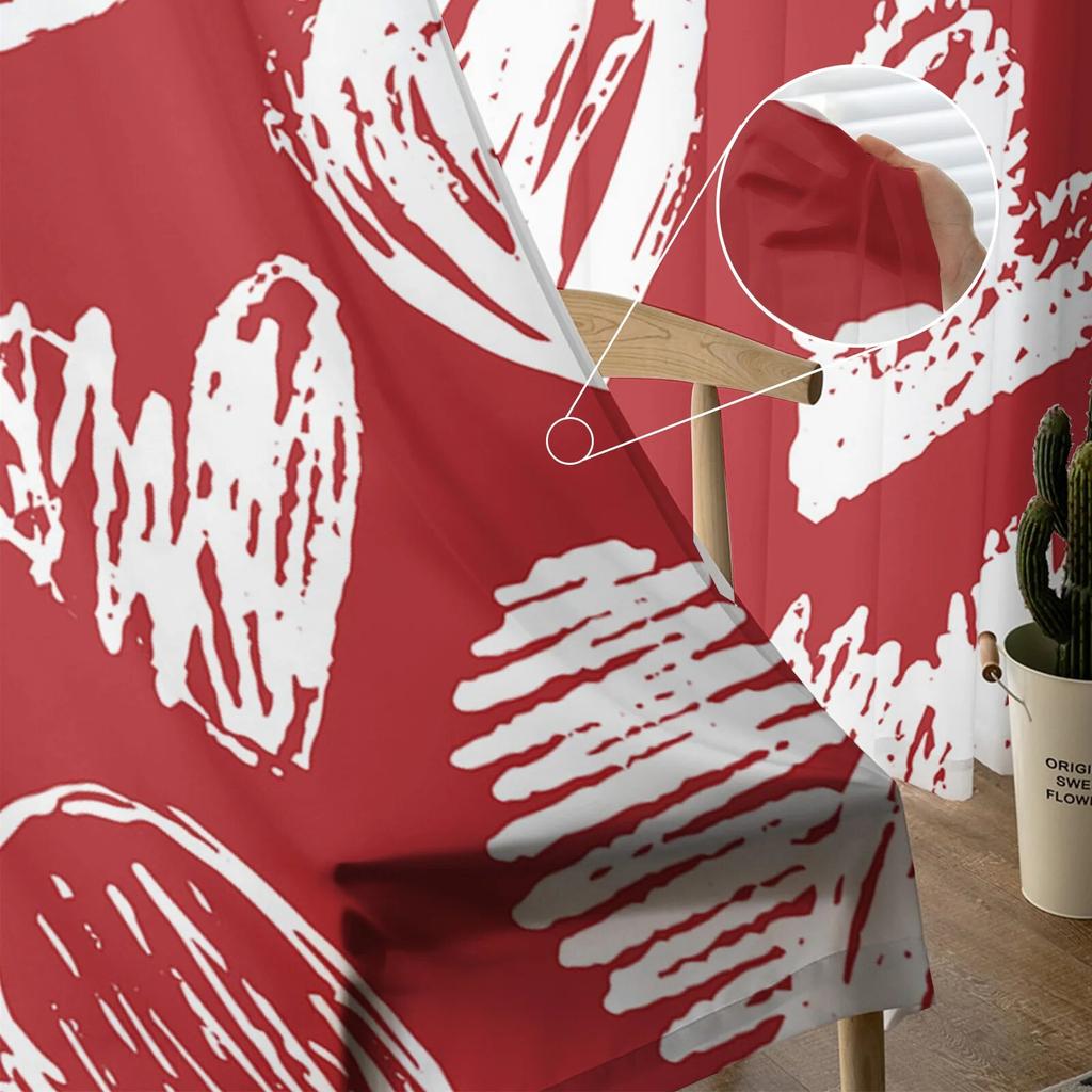 Valentinstag-Liebe, handgezeichnete Tüllvorhänge für Wohnzimmer, durchsichtiger Vorhang für Schlafzimmer, Küche, Jalousien, Voile-Vorhänge