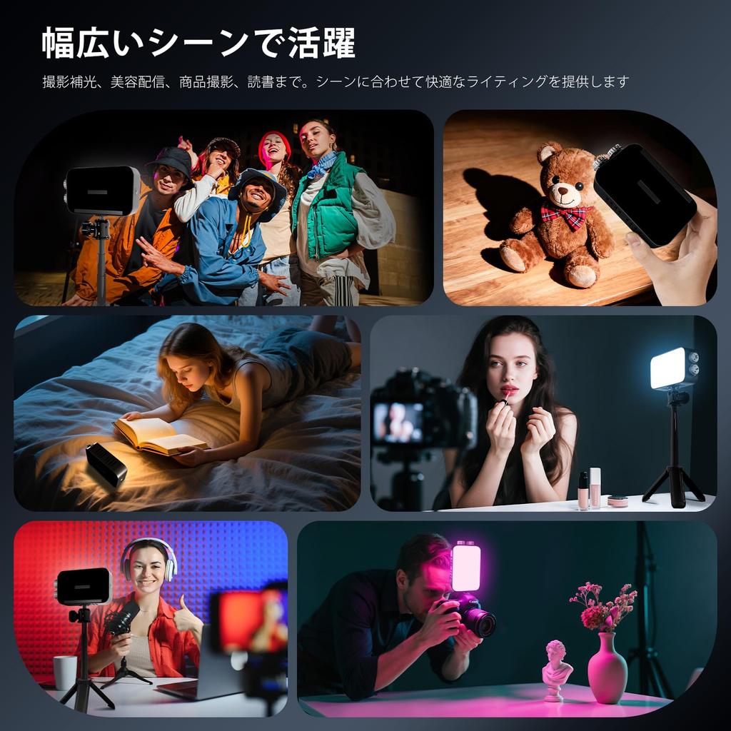 Niceveedi RGB Photography Light, 10W High Output LED Video Light, 1600 Lux, 2500K-7000K Color Temperature Adjustable, 360° Full Color, 13 FX Modes, Me