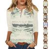 Maglietta da donna Stampa Bottoni Manica a 3/4 Quotidiano Weekend Moda Base Scollo a V Regolare Top