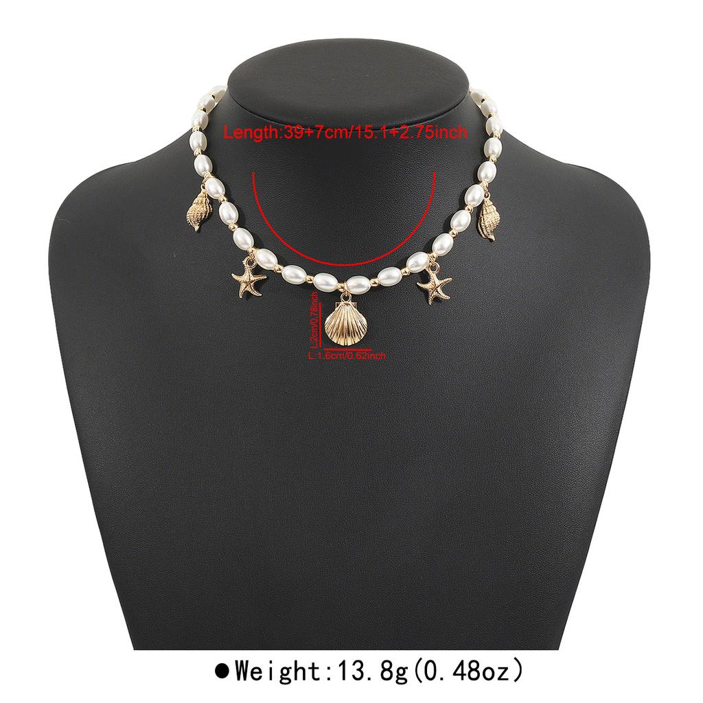 Tooxika Beach Conch Starfish Shell Pendant Pearl Necklace Summer Holiday Seaside Style Necklace
