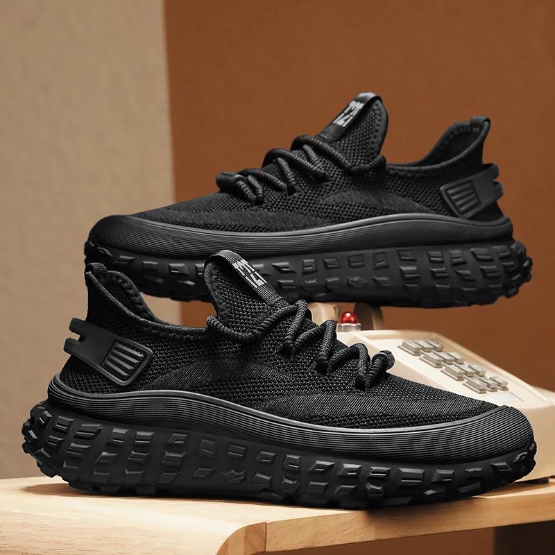 

Оригинальный дизайн подошвы шины, нескользящее сцепление, новые мужские кроссовки больших размеров с амортизацией, однотонные, из дышащей ткани 39