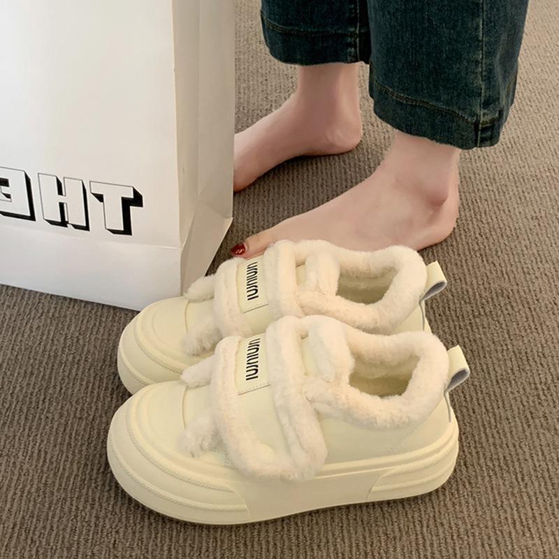 Pantofi de bumbac cu Velcro cu talpă groasă iarnă nou catifea îngroșată pantofi pufoși calzi cu talpă tip brioșă pantofi de damă