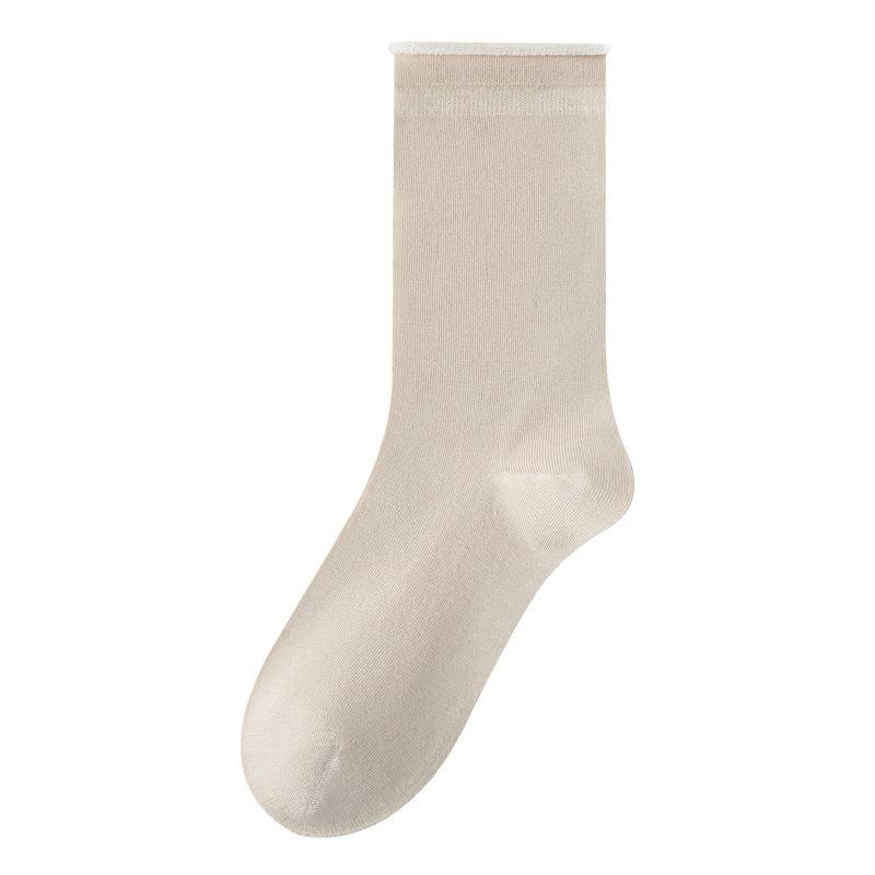 Mulberry Silk Stockings for Children, Summer, Thin, Cool, Boneless, Rolled-up, Pile Socks, White Mid-calf Socks for Postpartum Women