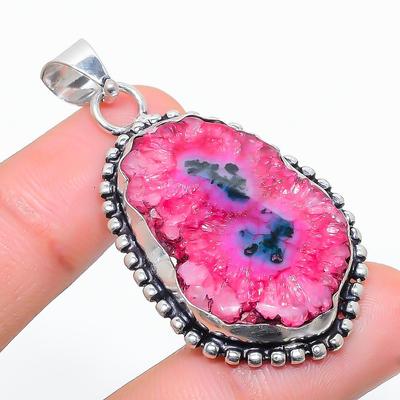 Natural Pink Solar Quartz Gemstone 925 Sterling Silver Pendant 2.01" R7B88