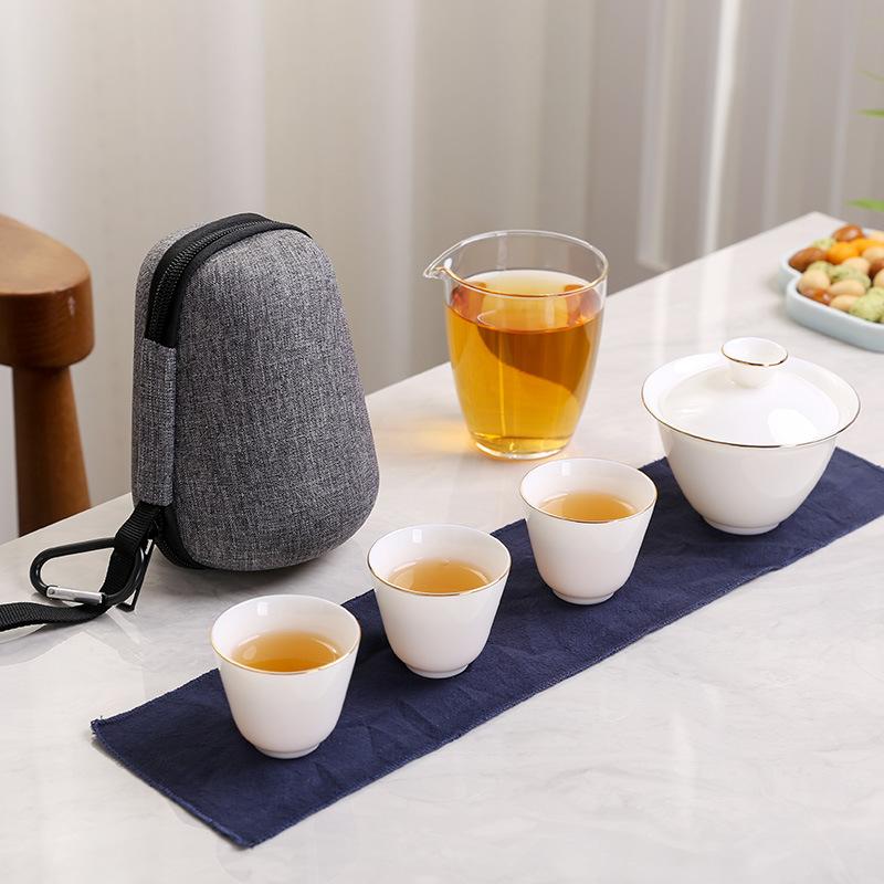 

Сало нефритовый фарфор для улицы, кемпинга, портативный дорожный чайный набор, чашка Куайкэ, подарочный набор для бизнеса