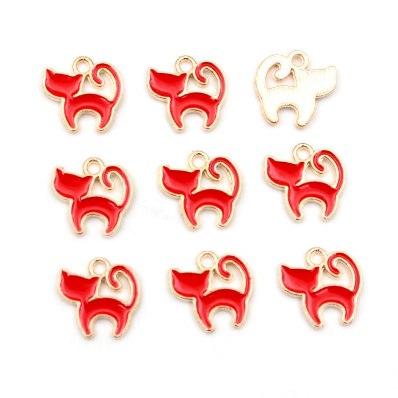30pcs/Lot 13*13mm Cute Colorful Enamel Cartoon Cat Pendants For Necklaces Earrings Girl Charms Jewelry Making Findings