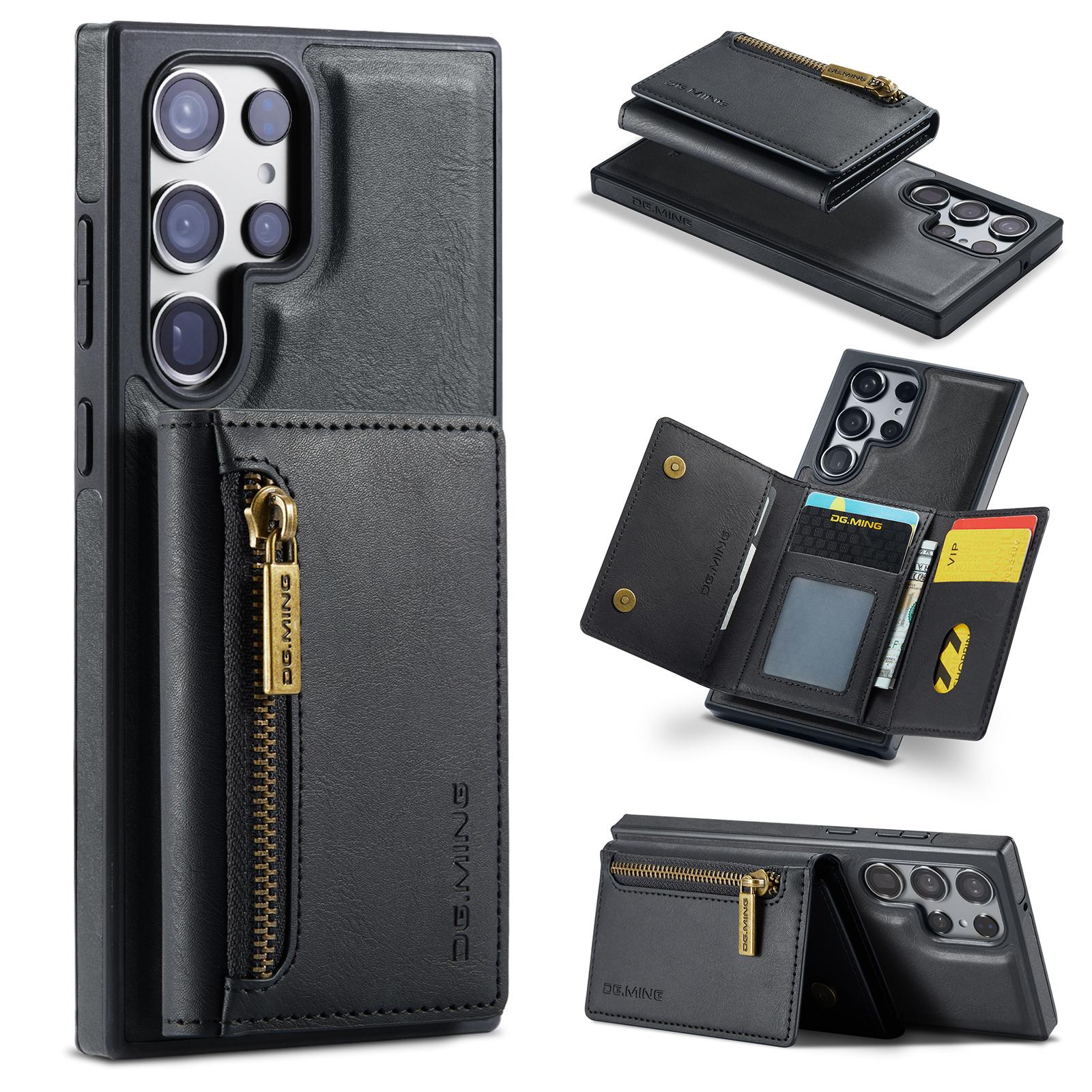 

For Samsung Galaxy S25 Ultra Case Detachable Magnetic Leather Phone Cover with Card Slots Black