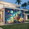2D Kids Book Galaxy Backdrop Banner - Magical Reading Space Photo Background