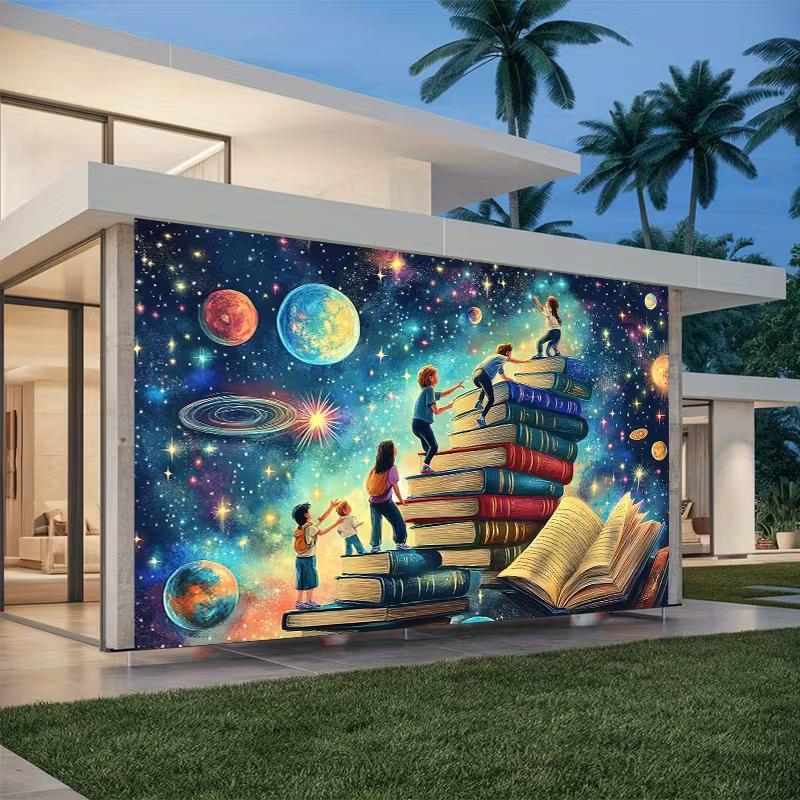 2D Kids Book Galaxy Backdrop Banner - Magical Reading Space Photo Background