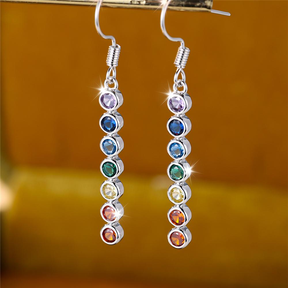 

Unique Female Rainbow Round Zircon Stone Drop Dangle Earrings Cute Silver Color Party Jewelry For Women